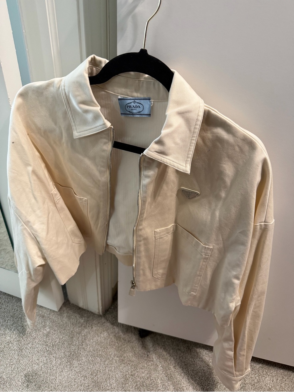 Prada Cream Cropped Zip-Up Shirt Jacket